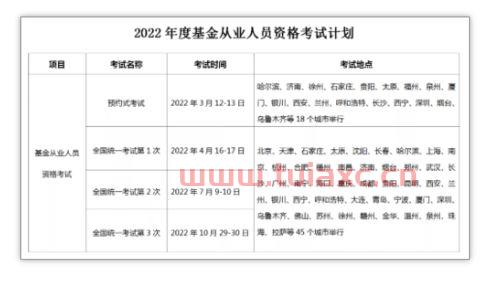 2022基金从业资格证考试时间表及 案