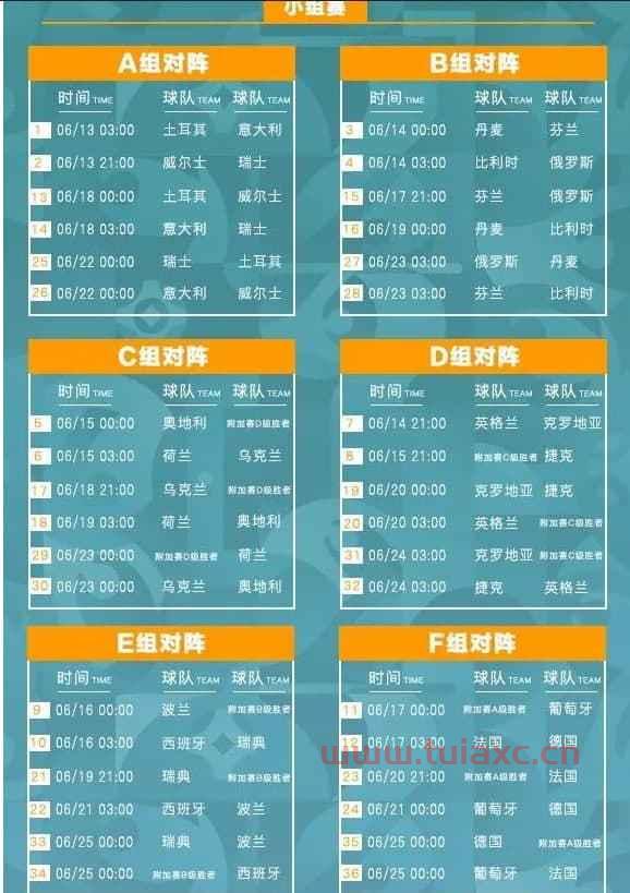 2021年欧洲杯赛程及场地