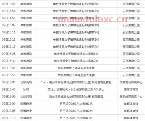 2022年北京冬奥会赛程
