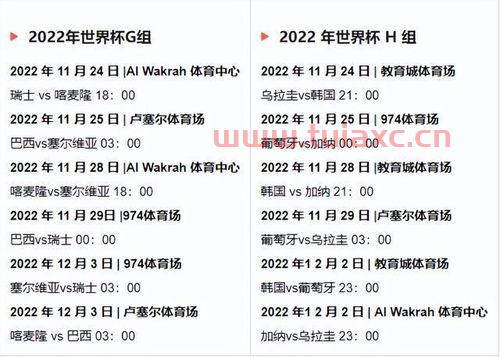 2022年世界杯赛程公布表