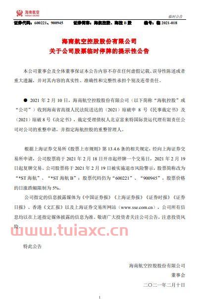 st海航控股股票行情（*ST海航控股股票行情） 第1张